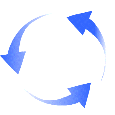 Animated icon of a cycle of arrows, representing our continuous, repeating improvement process